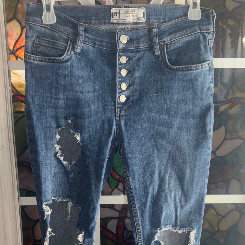 Free People Women's Button-Fly Distressed Jeans
